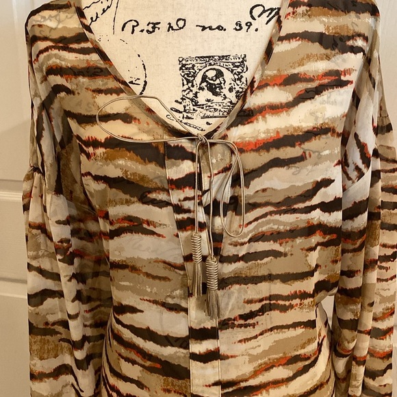 Lane Bryant Earthy Tones Sheer Blouse with Gold Tassels Size 18/20 - Picture 9 of 13